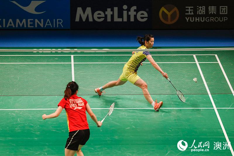 李雪芮戰(zhàn)勝越南選手武氏莊晉級澳羽公開賽8強（攝影 賀吉）