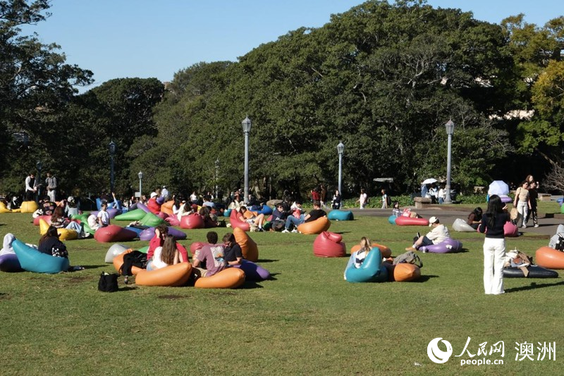 同學(xué)們報道后在草地上曬太陽（攝影 徐慕菲）